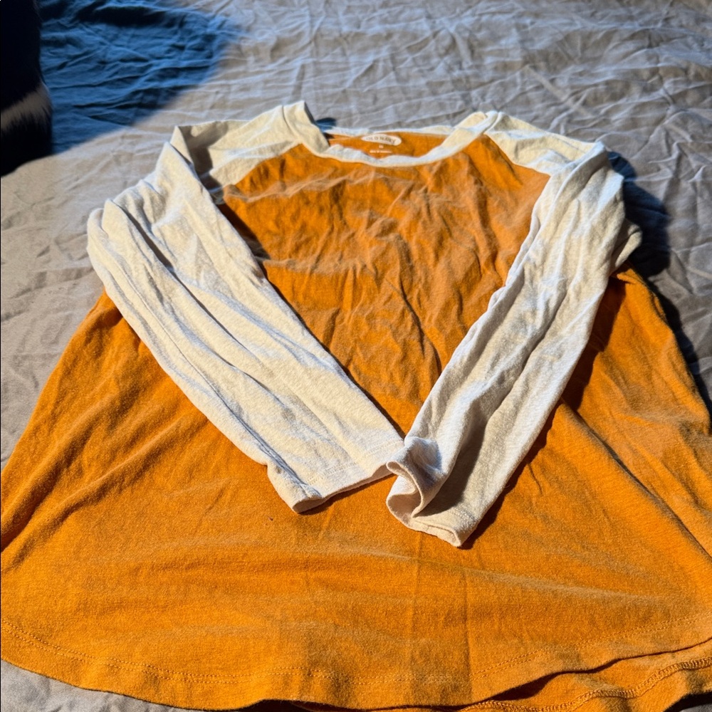 Old Navy Orange Body with Cream Raglan Long-Sleeve Tee